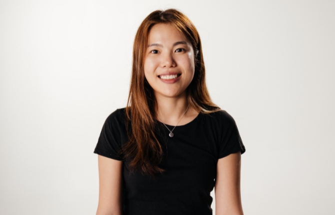 Korean girl smiling at the camera